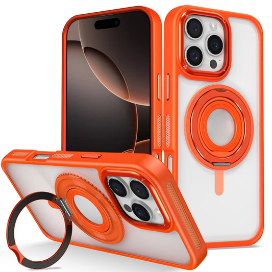 For iPhone 16 Pro Skin Feel Transparent 360 Degree Rotating Silicone Ring Holder Phone Case(Orange) by buy2fix