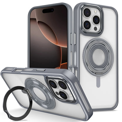 For iPhone 16 Pro Skin Feel Transparent 360 Degree Rotating Silicone Ring Holder Phone Case(Grey) by buy2fix