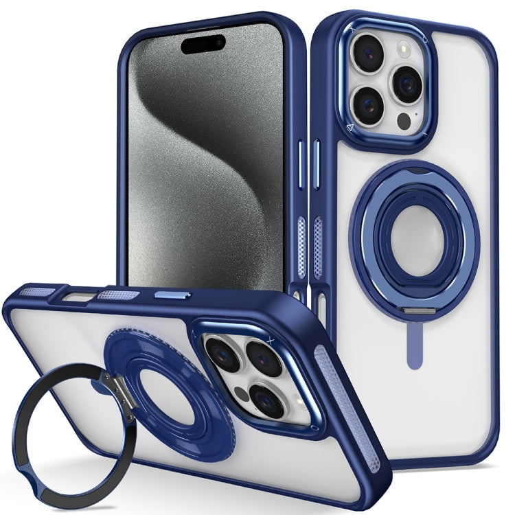 For iPhone 15 Pro Max Skin Feel Transparent 360 Degree Rotating Silicone Ring Holder Phone Case(Royal Blue) - iPhone 15 Pro Max Cases by buy2fix | Online Shopping UK | buy2fix