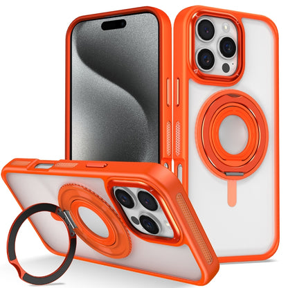 For iPhone 15 Pro Max Skin Feel Transparent 360 Degree Rotating Silicone Ring Holder Phone Case(Orange) - iPhone 15 Pro Max Cases by buy2fix | Online Shopping UK | buy2fix