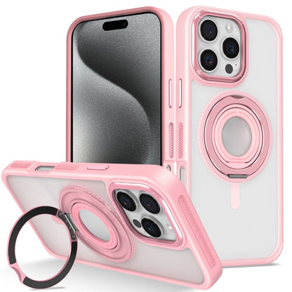 For iPhone 15 Pro Max Skin Feel Transparent 360 Degree Rotating Silicone Ring Holder Phone Case(Pink) - iPhone 15 Pro Max Cases by buy2fix | Online Shopping UK | buy2fix