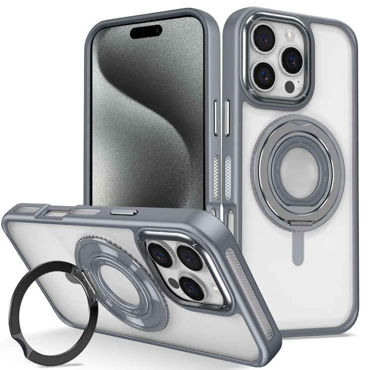 For iPhone 15 Pro Max Skin Feel Transparent 360 Degree Rotating Silicone Ring Holder Phone Case(Grey) - iPhone 15 Pro Max Cases by buy2fix | Online Shopping UK | buy2fix