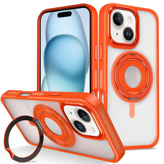 For iPhone 15 Plus Skin Feel Transparent 360 Degree Rotating Silicone Ring Holder Phone Case(Orange) - iPhone 15 Plus Cases by buy2fix | Online Shopping UK | buy2fix