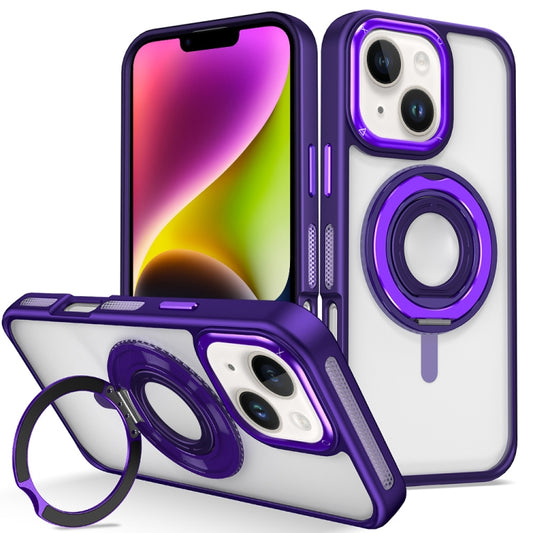 For iPhone 14 Skin Feel Transparent 360 Degree Rotating Silicone Ring Holder Phone Case(Purple) - iPhone 14 Cases by buy2fix | Online Shopping UK | buy2fix