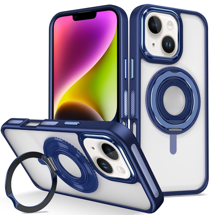 For iPhone 14 Skin Feel Transparent 360 Degree Rotating Silicone Ring Holder Phone Case(Royal Blue) - iPhone 14 Cases by buy2fix | Online Shopping UK | buy2fix