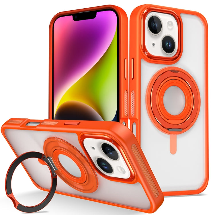 For iPhone 14 Skin Feel Transparent 360 Degree Rotating Silicone Ring Holder Phone Case(Orange) - iPhone 14 Cases by buy2fix | Online Shopping UK | buy2fix