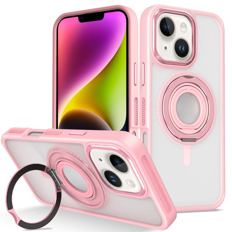 For iPhone 14 Skin Feel Transparent 360 Degree Rotating Silicone Ring Holder Phone Case(Pink) - iPhone 14 Cases by buy2fix | Online Shopping UK | buy2fix