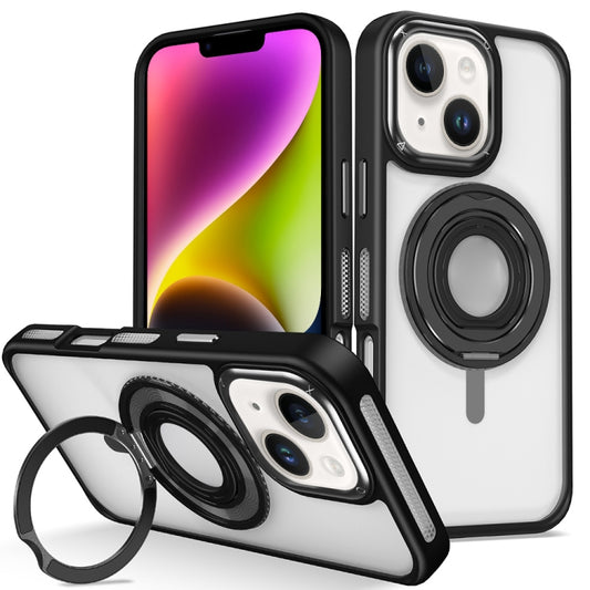 For iPhone 14 Skin Feel Transparent 360 Degree Rotating Silicone Ring Holder Phone Case(Black) - iPhone 14 Cases by buy2fix | Online Shopping UK | buy2fix