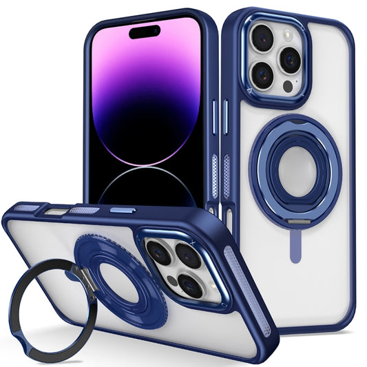For iPhone 14 Pro Max Skin Feel Transparent 360 Degree Rotating Silicone Ring Holder Phone Case(Royal Blue) - iPhone 14 Pro Max Cases by buy2fix | Online Shopping UK | buy2fix