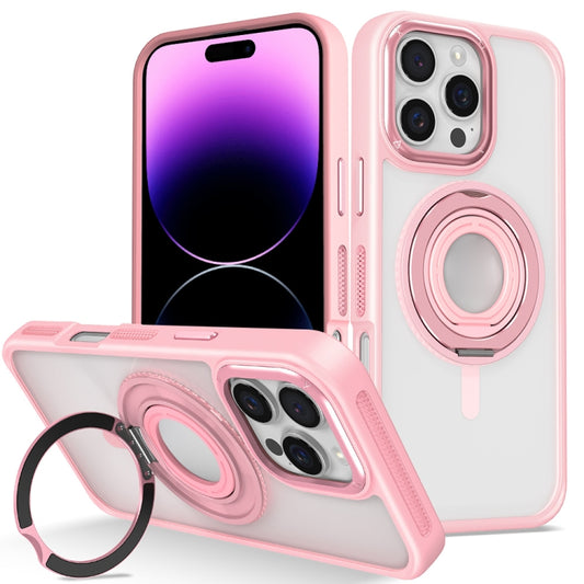 For iPhone 14 Pro Max Skin Feel Transparent 360 Degree Rotating Silicone Ring Holder Phone Case(Pink) - iPhone 14 Pro Max Cases by buy2fix | Online Shopping UK | buy2fix