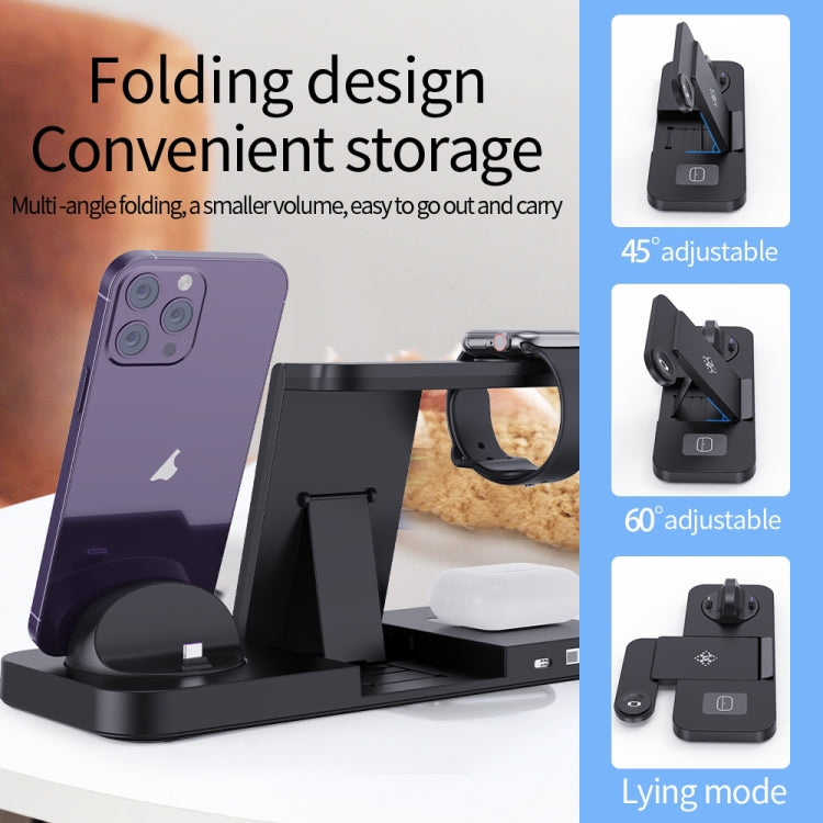 For Huawei Watch B21 6 in 1 Mobile Phone / Earphone Universal Foldable Wireless Charger(Black) - Multifunction Charger by buy2fix | Online Shopping UK | buy2fix