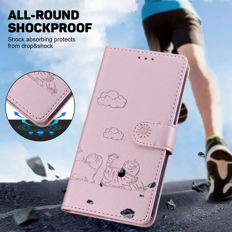 For iPhone 16 Pro Max Cute Cats RFID Leather Phone Case(Rose Gold) by buy2fix