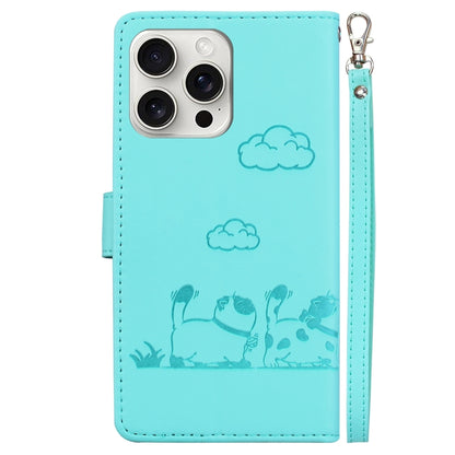 For iPhone 16 Pro Max Cute Cats RFID Leather Phone Case(Green) by buy2fix