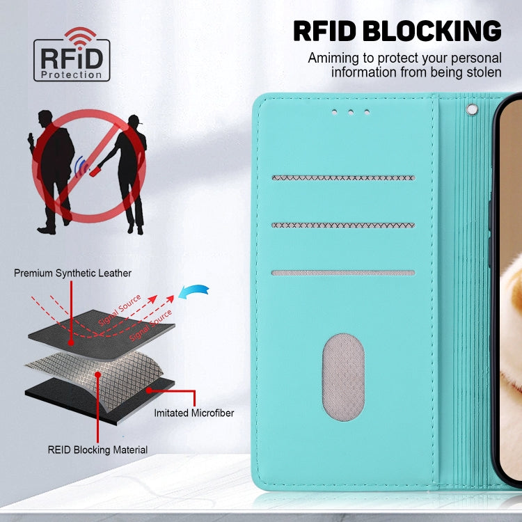 For iPhone 16 Pro Max Cute Cats RFID Leather Phone Case(Green) by buy2fix