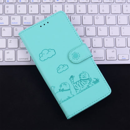 For iPhone 16 Pro Max Cute Cats RFID Leather Phone Case(Green) by buy2fix