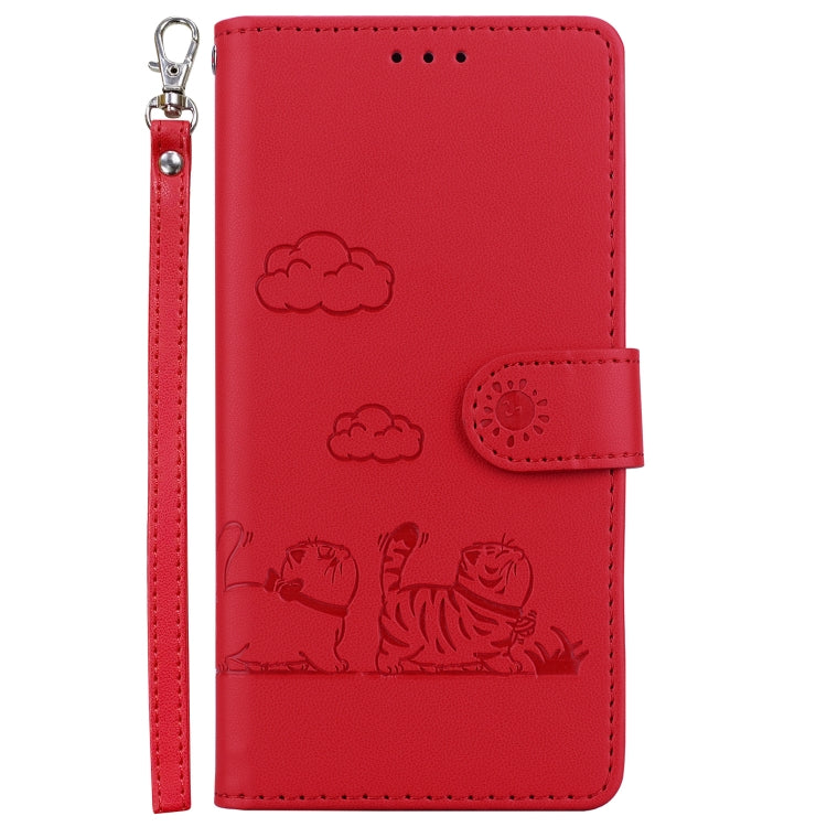 For iPhone 16 Pro Max Cute Cats RFID Leather Phone Case(Red) by buy2fix