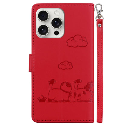 For iPhone 16 Pro Max Cute Cats RFID Leather Phone Case(Red) by buy2fix