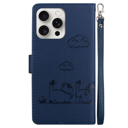 For iPhone 16 Pro Max Cute Cats RFID Leather Phone Case(Blue) by buy2fix