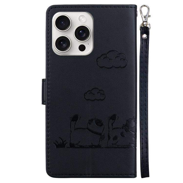 For iPhone 16 Pro Max Cute Cats RFID Leather Phone Case(Black) by buy2fix