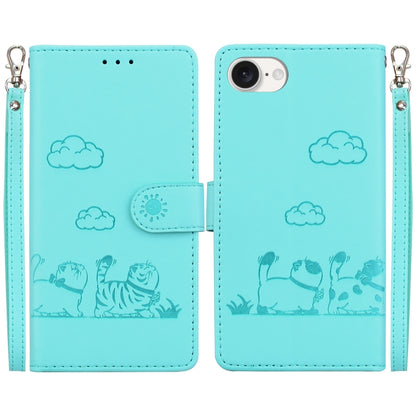 For iPhone 16e Cute Cats RFID Leather Phone Case(Green) by buy2fix