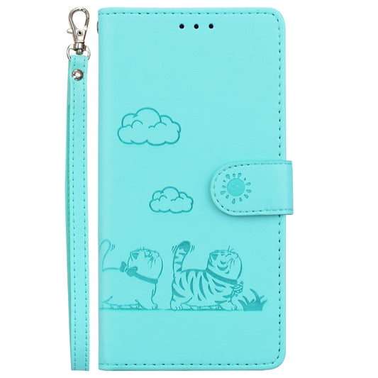 For iPhone 16e Cute Cats RFID Leather Phone Case(Green) by buy2fix