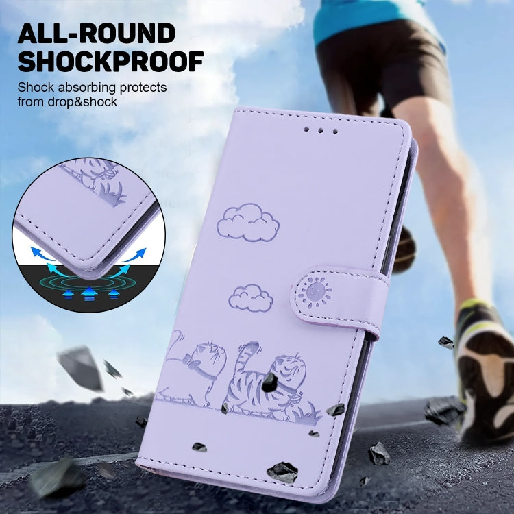For iPhone 16e Cute Cats RFID Leather Phone Case(Purple) by buy2fix