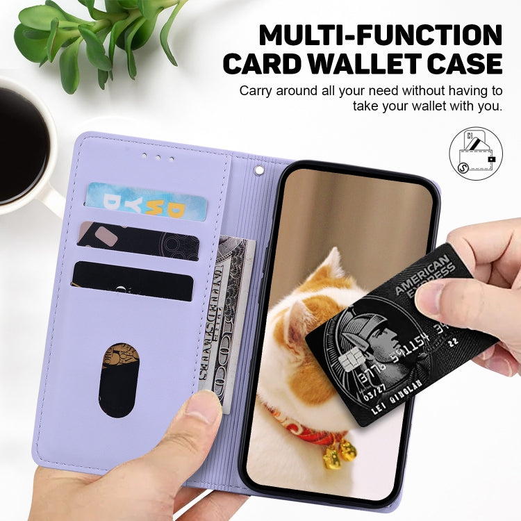 For iPhone 16e Cute Cats RFID Leather Phone Case(Purple) by buy2fix