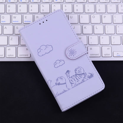 For iPhone 16e Cute Cats RFID Leather Phone Case(Purple) by buy2fix