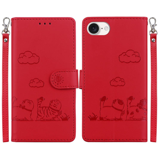 For iPhone 16e Cute Cats RFID Leather Phone Case(Red) by buy2fix