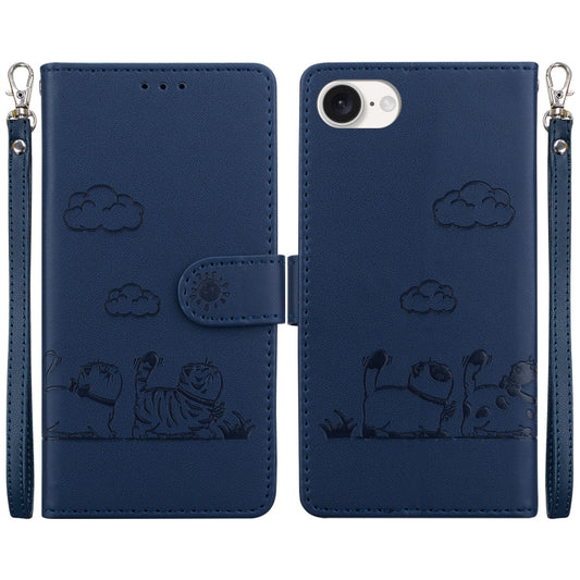 For iPhone 16e Cute Cats RFID Leather Phone Case(Blue) by buy2fix