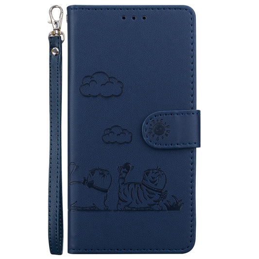 For iPhone 16e Cute Cats RFID Leather Phone Case(Blue) by buy2fix