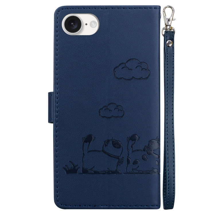 For iPhone 16e Cute Cats RFID Leather Phone Case(Blue) by buy2fix