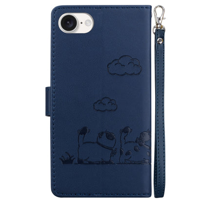 For iPhone 16e Cute Cats RFID Leather Phone Case(Blue) by buy2fix