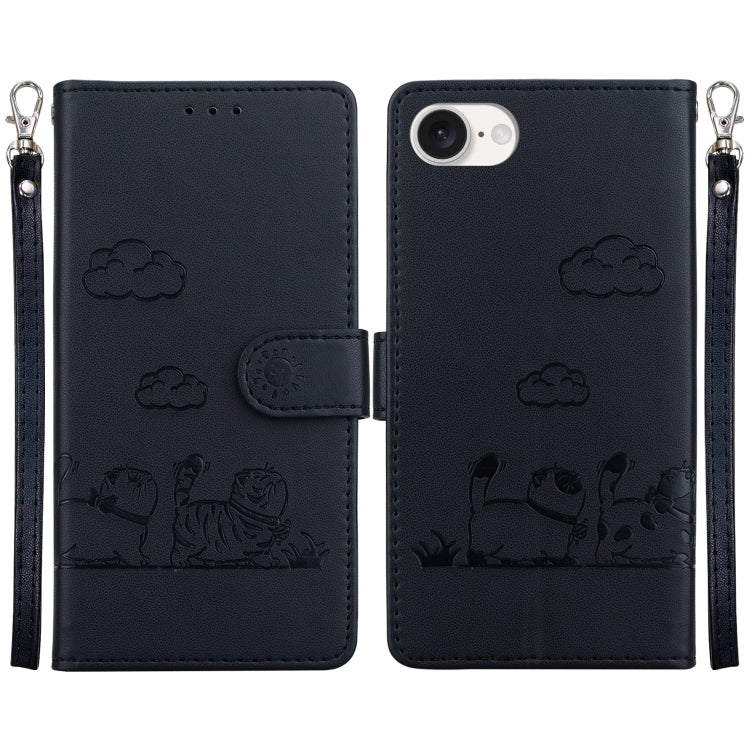 For iPhone 16e Cute Cats RFID Leather Phone Case(Black) by buy2fix