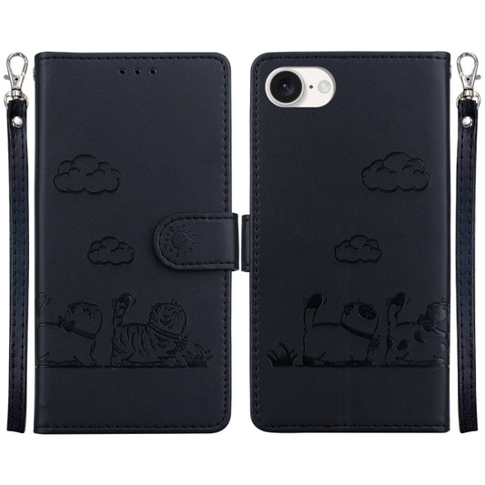For iPhone 16e Cute Cats RFID Leather Phone Case(Black) by buy2fix