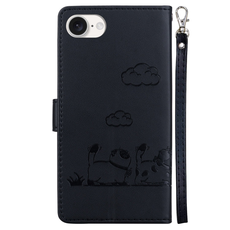 For iPhone 16e Cute Cats RFID Leather Phone Case(Black) by buy2fix