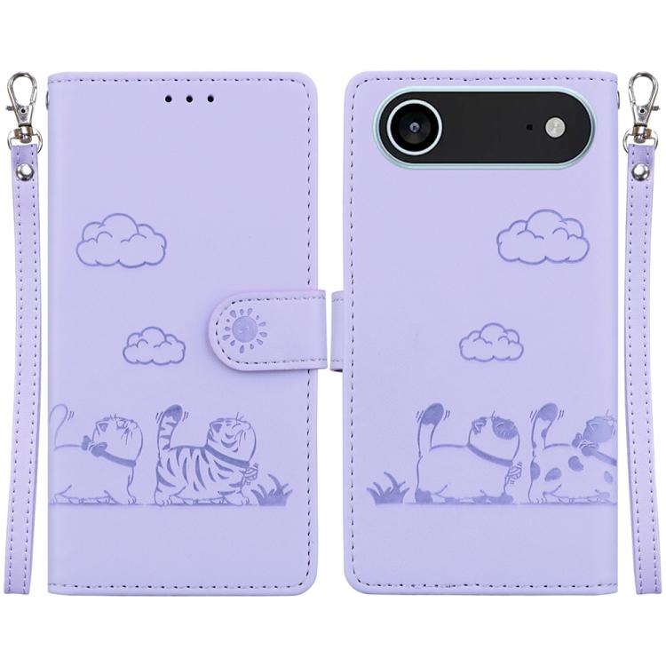 For iPhone Air Cute Cats RFID Leather Phone Case(Purple) - iPhone Air Cases by buy2fix | Online Shopping UK | buy2fix
