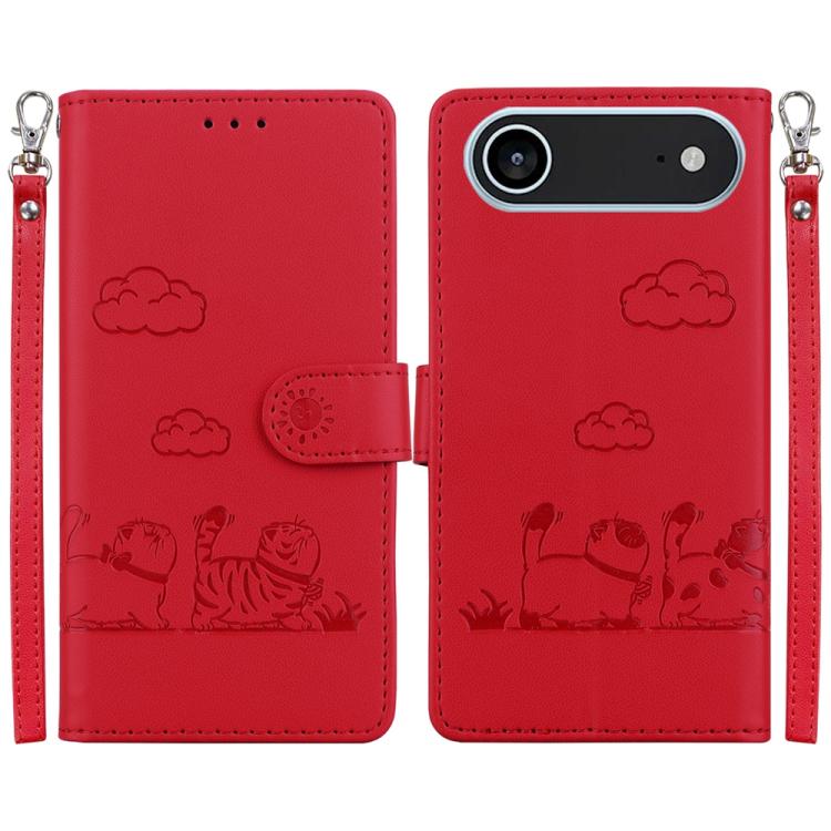 For iPhone Air Cute Cats RFID Leather Phone Case(Red) - iPhone Air Cases by buy2fix | Online Shopping UK | buy2fix