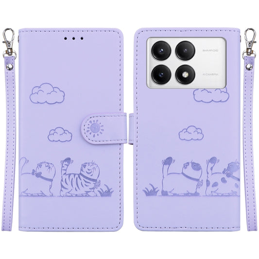 For Redmi K70 / K70 Pro Cute Cats RFID Leather Phone Case(Purple) - Xiaomi Cases by buy2fix | Online Shopping UK | buy2fix