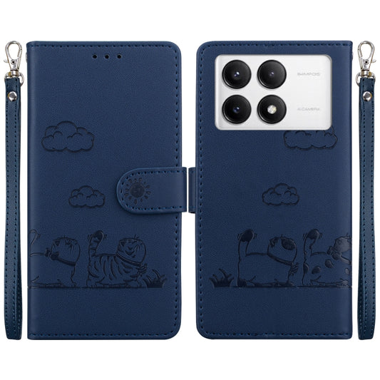 For Redmi K70 / K70 Pro Cute Cats RFID Leather Phone Case(Blue) - Xiaomi Cases by buy2fix | Online Shopping UK | buy2fix