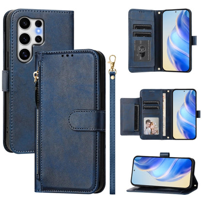 For Samsung Galaxy S25 Ultra 5G Multi-Card Slots Zipper Wallet Leather Phone Case(Blue) by buy2fix