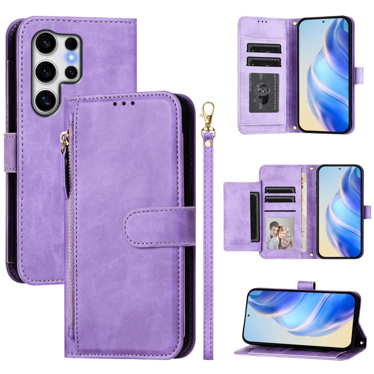 For Samsung Galaxy S25 Ultra 5G Multi-Card Slots Zipper Wallet Leather Phone Case(Purple) by buy2fix