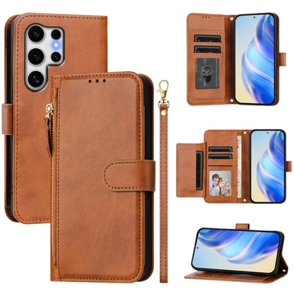 For Samsung Galaxy S25 Ultra 5G Multi-Card Slots Zipper Wallet Leather Phone Case(Brown) by buy2fix
