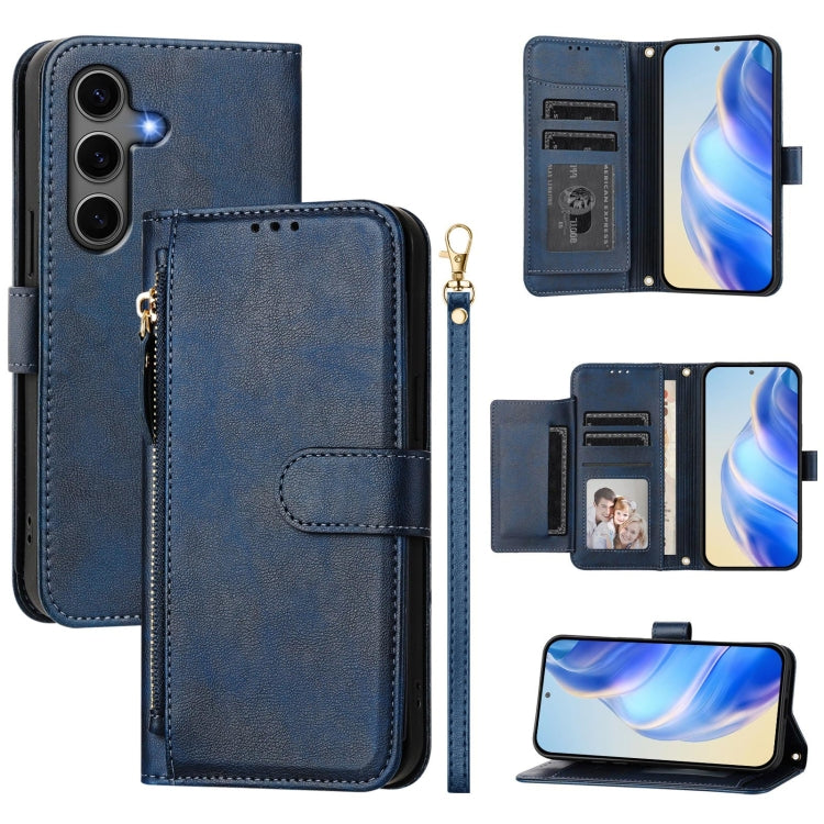 For Samsung Galaxy S25+ 5G Multi-Card Slots Zipper Wallet Leather Phone Case(Blue) by buy2fix