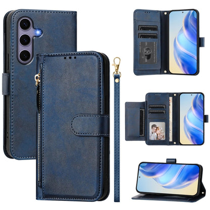 For Samsung Galaxy S25 5G Multi-Card Slots Zipper Wallet Leather Phone Case(Blue) by buy2fix