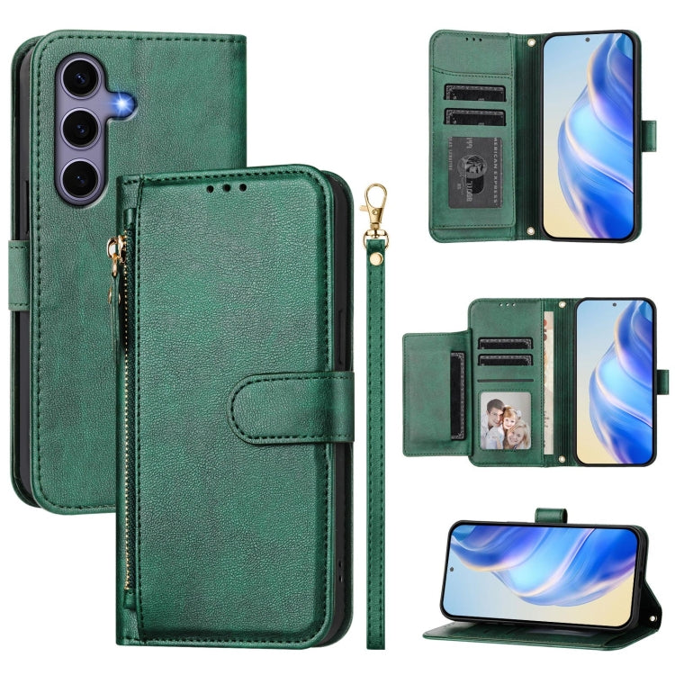 For Samsung Galaxy S25 5G Multi-Card Slots Zipper Wallet Leather Phone Case(Green) by buy2fix