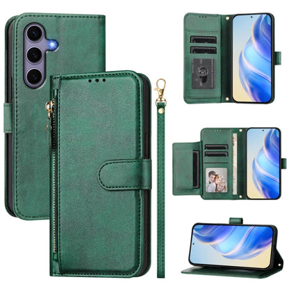 For Samsung Galaxy S25 5G Multi-Card Slots Zipper Wallet Leather Phone Case(Green) by buy2fix