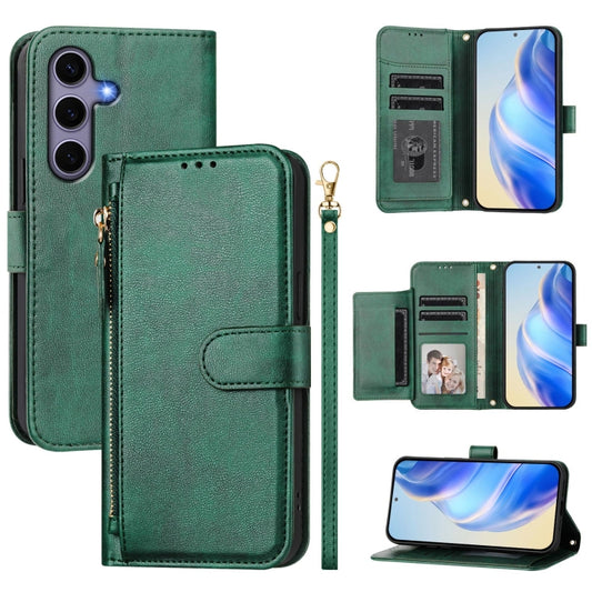 For Samsung Galaxy S25 5G Multi-Card Slots Zipper Wallet Leather Phone Case(Green) by buy2fix