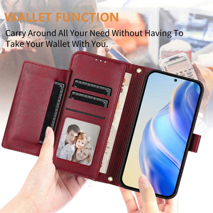 For Samsung Galaxy S25 5G Multi-Card Slots Zipper Wallet Leather Phone Case(Dark Red) by buy2fix