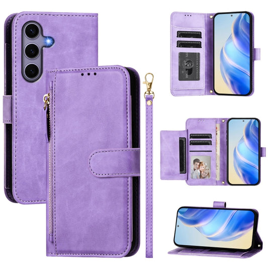 For Samsung Galaxy S25 5G Multi-Card Slots Zipper Wallet Leather Phone Case(Purple) by buy2fix